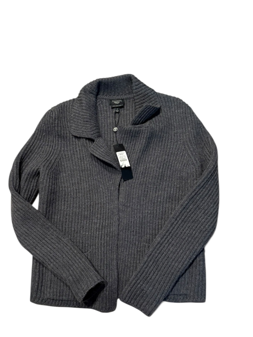 Talbots P gray merino wool open cardigan jacket sweater